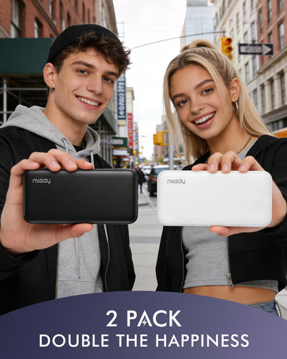 Miady 2-Pack Portable Charger, Slim 10000mAh Power Bank Travel Battery Pack