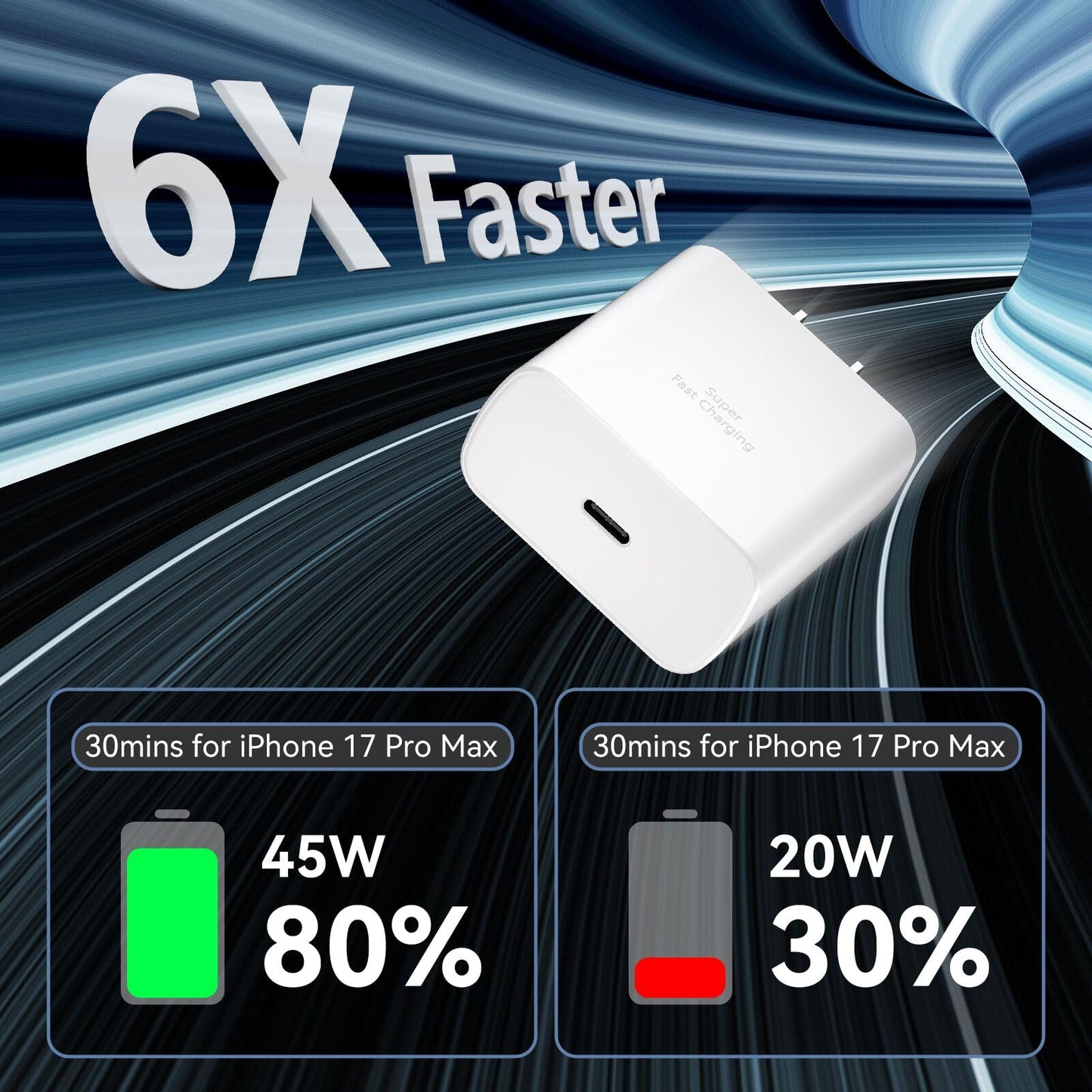 Phone 17 16 Pro Max Charger Fast Charging, 45W Super Fast USB C Charger Block with 10FT Long Charging Cord Cable for 17 16 Pro Max/17 16/16 Plus,15 Pro Max/15 Pro/15, Android Phone-Black