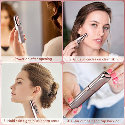 Facial Hair Remover for Women - as Seen on TV Painless Face Shaver - Electric Hair Removal Device for Face Lips Peach Fuzz with Light (White)