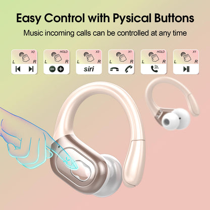 Wireless Earbuds 75H Bluetooth 5.4 Sport Headphones with Earhooks, Black