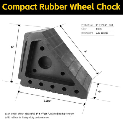 MaxxHaul Solid Rubber Wheel Chock 2-Pack | 8" x 4" x 6" Heavy-Duty Tire Stop | Non-Slip Traction Pads | Built-in Handle | All-Weather Vehicle Safety Block | Black | (70472)