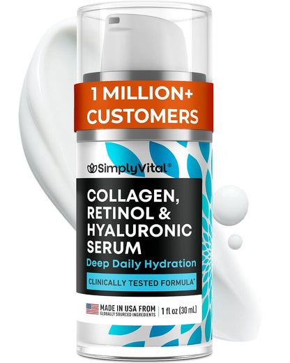 SimplyVital Face Moisturizer Retinol Collagen Hyaluronic Acid Cream 3.4 oz