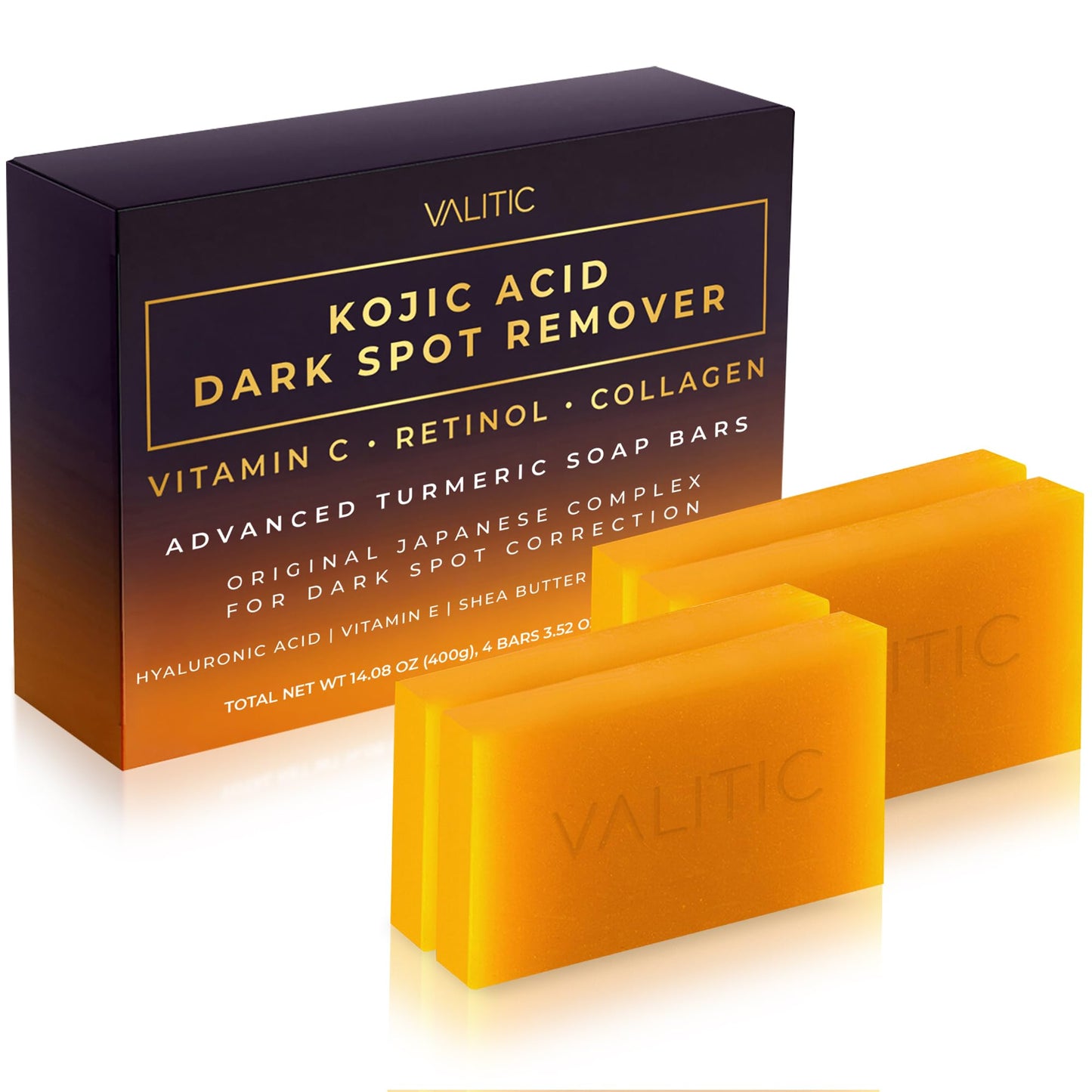 VALITIC Kojic Acid Dark Spot Remover Soap Bars, Turmeric Bar Soaps 2 Pack