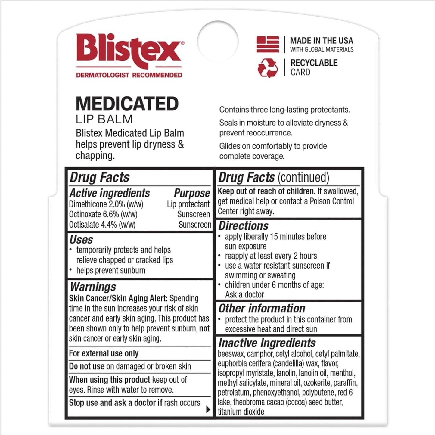 Blistex Medicated Lip Balm SPF 15, 24 Hr Moisture, 0.15 oz, 3 Count