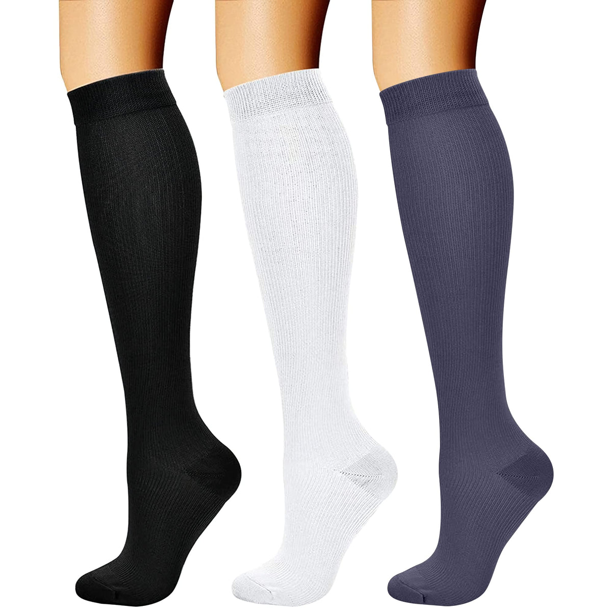 CHARMKING Compression Socks for Women & Men Circulation (3 Pairs) 15-20 mmHg is Best Support for Athletic Running Cycling