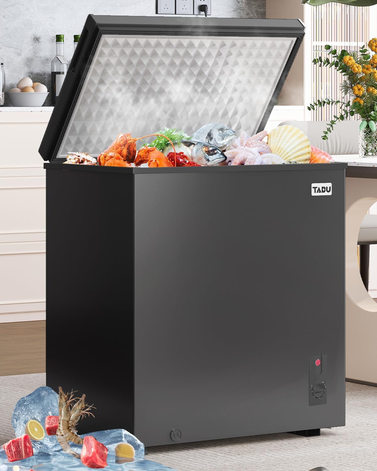 TABU 3.5 Cubic Feet Chest Freezer, Compact Deep Freezer, Black