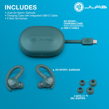 JLab, Go Sport+, True Wireless Workout Earbuds, Bluetooth Sport Earbuds, Clear Calling, Graphite