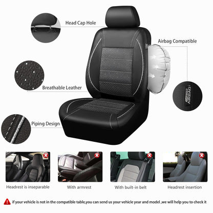 CAR PASS Universal FIT Piping Leather Car Seat Cover, for suvs,Van,Trucks,Airbag Compatible,Inside Zipper Design and Reserved Opening Holes (Full Set, Black and Red)