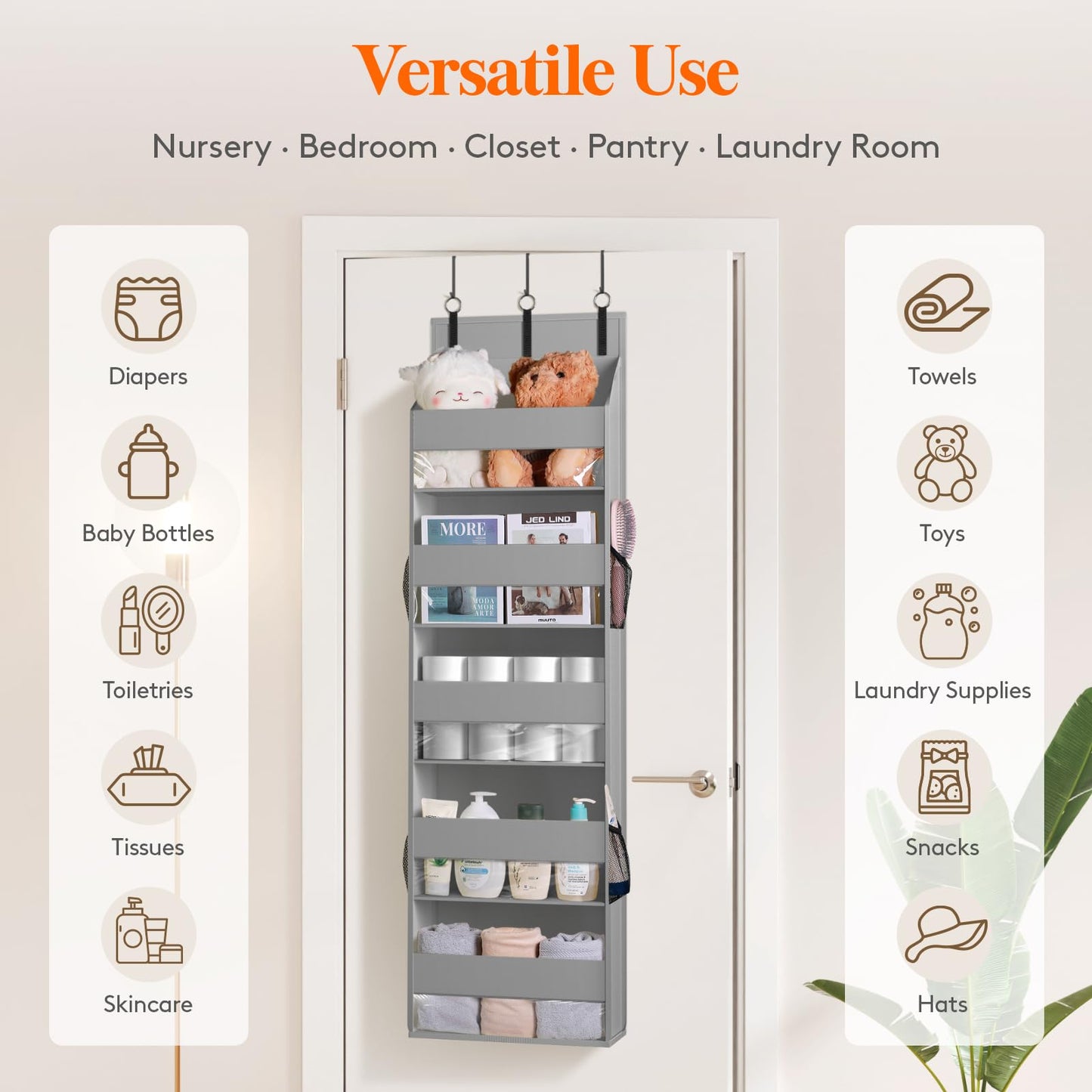 Lifewit 1 Pack Over the Door Organizer, 5 Section Hanging Storage, Beige