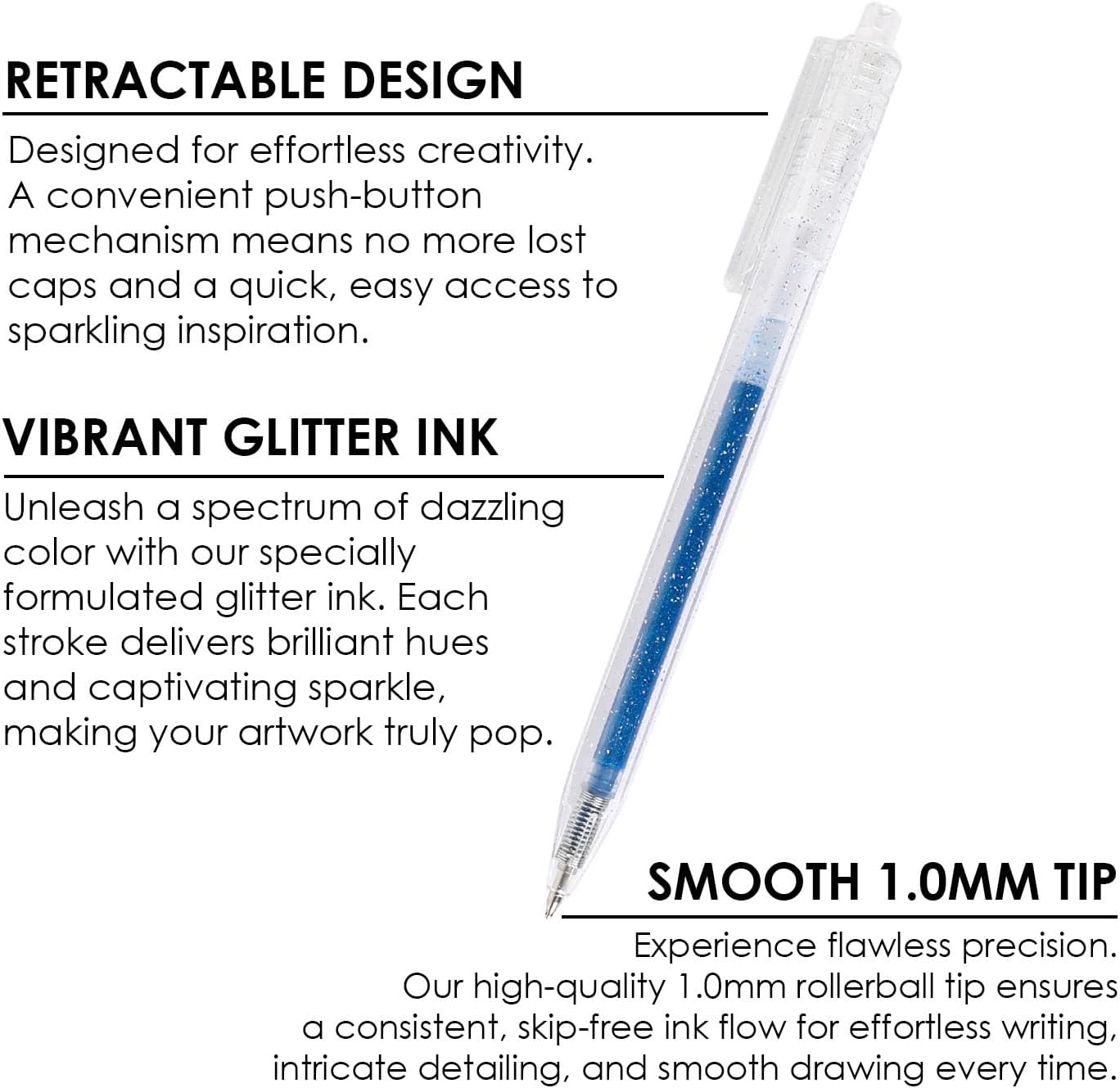 Grabie 18 Color Glitter Gel Pens, Retractable Sparkle Art Pens