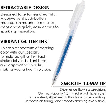 Grabie 18 Color Glitter Gel Pens, Retractable Sparkle Art Pens