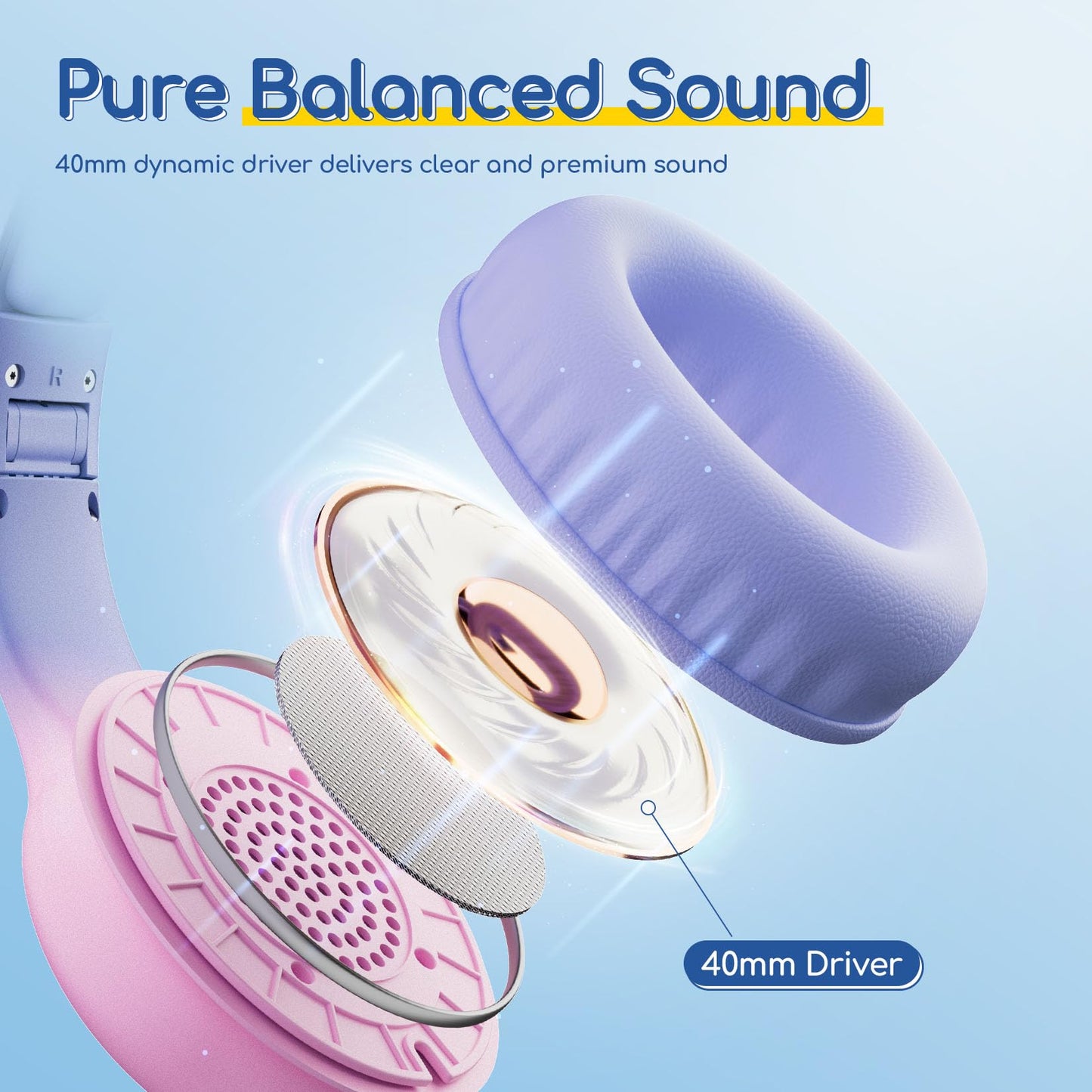 EarFun K1 Kids Headphones Wired with Mic, Volume Limit Headphones for Kids