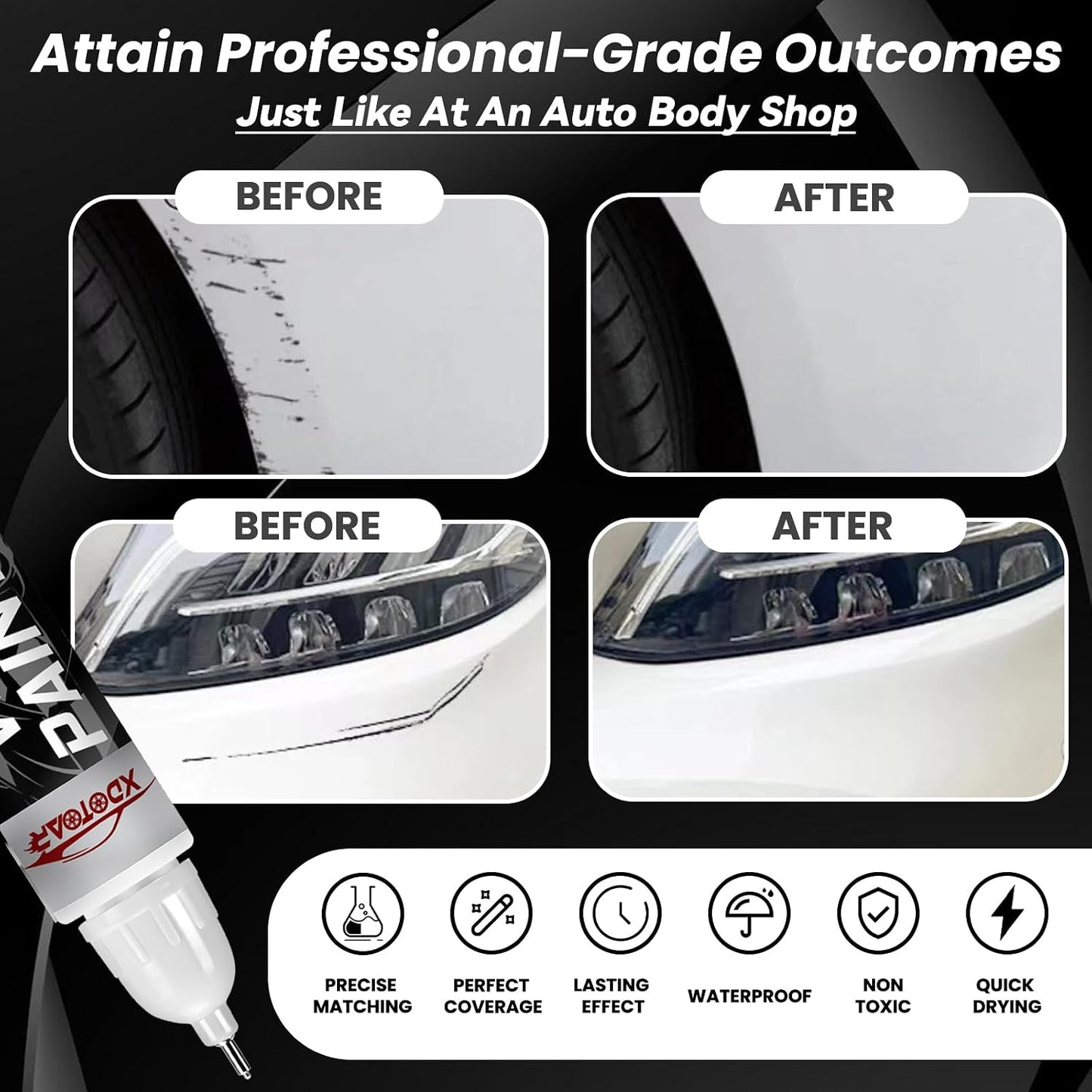 Matte Black Touch Up Paint for Cars, Universal and Color Accurate Automotive Scratch Repair Pen, Lasting Auto Scratch Remover, Quick Drying, Weather Resistant, Easy to Use, Versatile Use