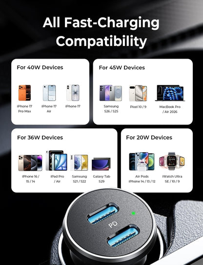 LISEN 90W USB C Car Charger USB C Fast Charge, 45W PD&QC 3.0 Fast Car Charger