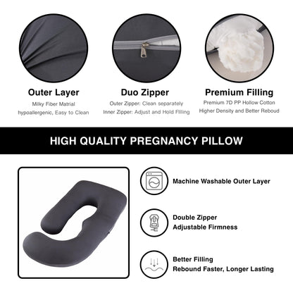 ALLOPERA Pregnancy Pillow, Full Body Maternity Pillow 57 inch, with Removable Washable Cover - Sleep Support for Legs, Back, Neck, Shoulder, HIPS, Belly, Velvet Cover-Grey-Dark Blue