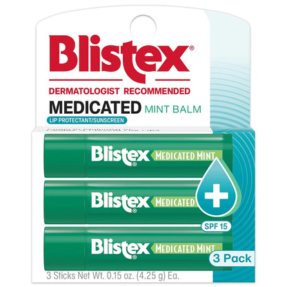 Blistex Medicated Lip Balm SPF 15, 24 Hr Moisture, 0.15 oz, 3 Count