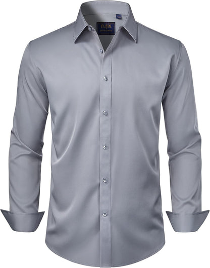 J.VER Men's Dress Shirts Solid Long Sleeve Stretch Wrinkle-Free Formal Shirt Business Casual Button Down Shirts