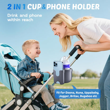 2 Pack Cup Holder for Walker: Stroller Cup Holder with Phone Holder Black
