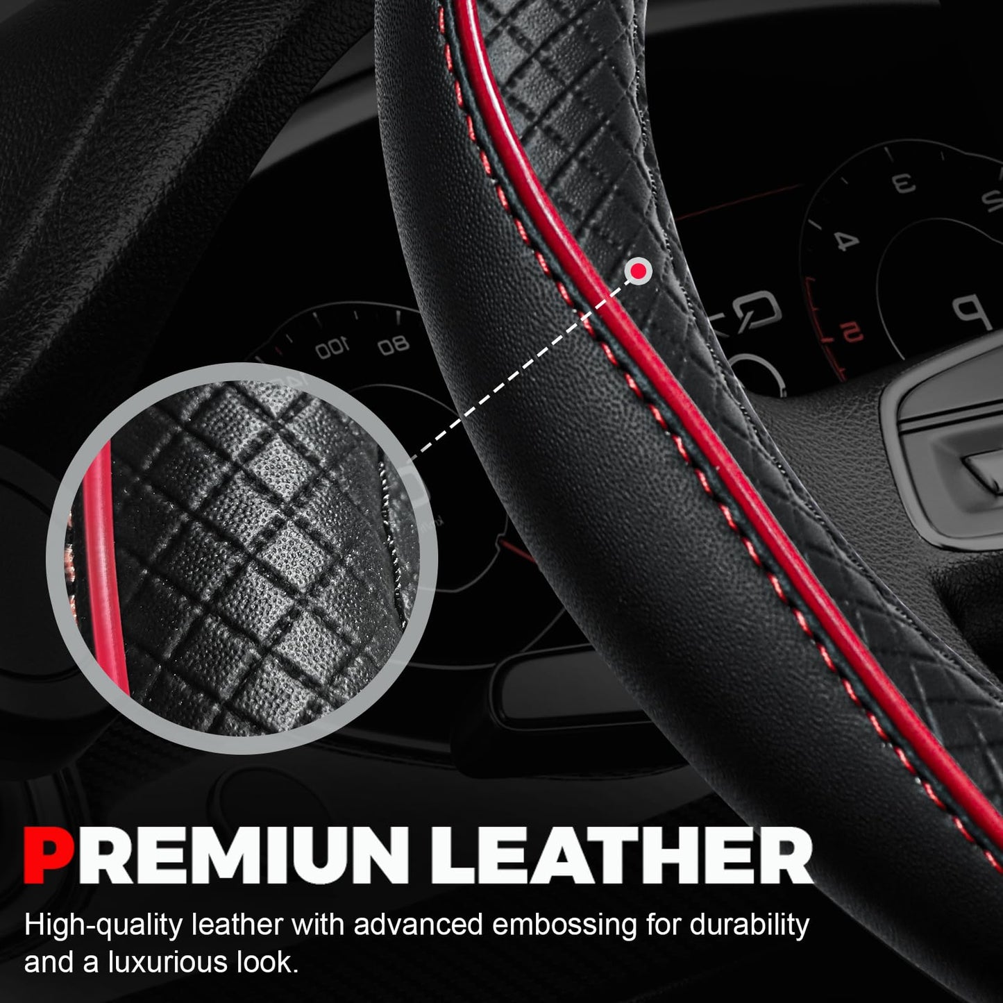 Ouzorp Car Steering Wheel Cover, Microfiber Leather Steering Wheel Covers with Anti-Slip Lining, Universal 14.5-15 inchs Black