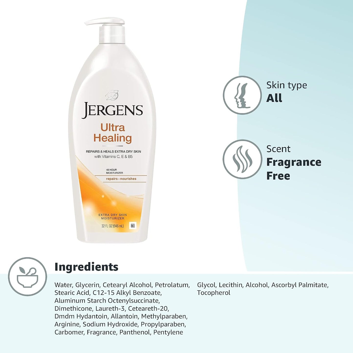 Jergens Ultra Healing Body Lotion, Moisturizer for Dry Skin, 32 fl oz