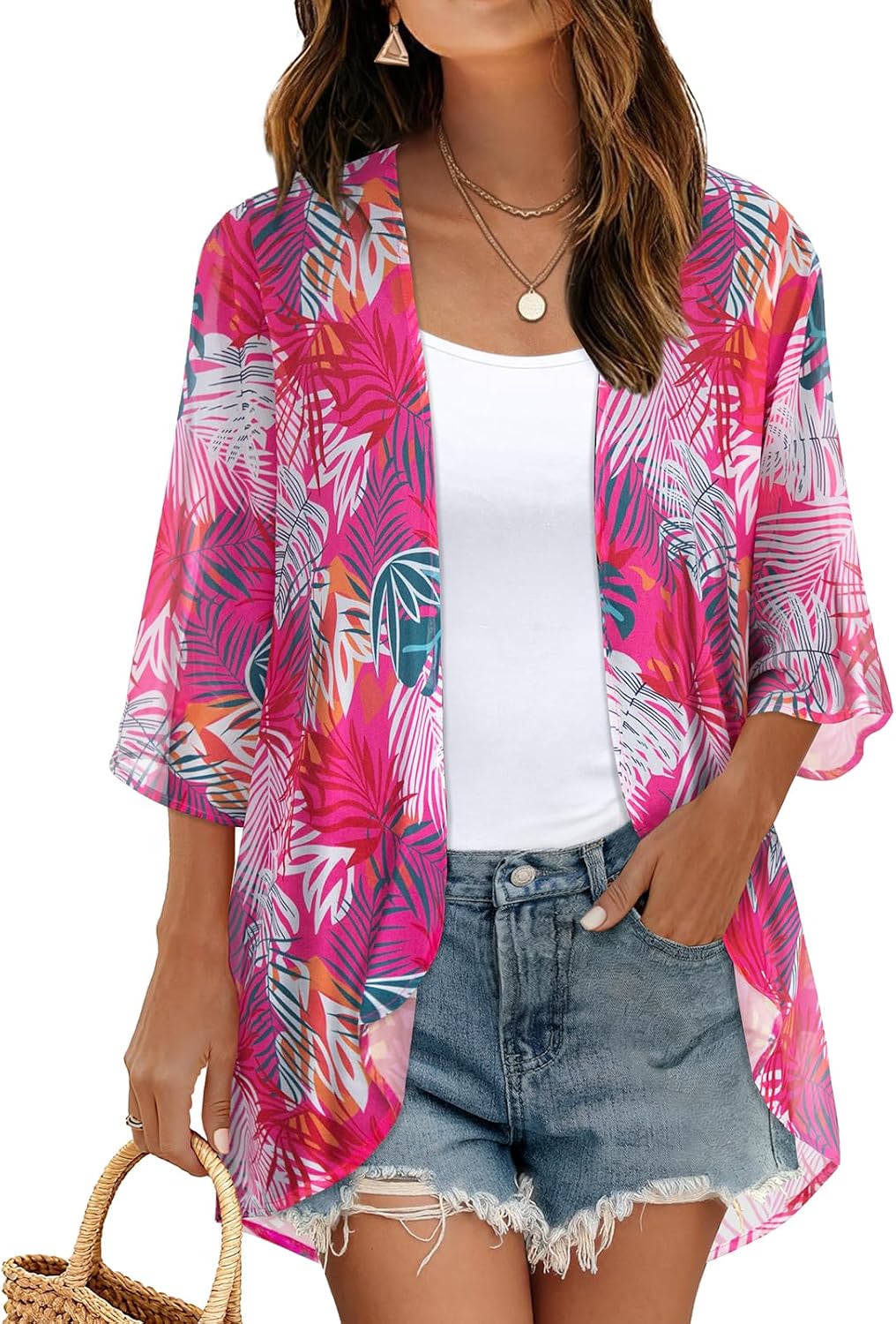 CHICGAL Womens Floral Kimono Cardigan Beach Cover Up Casual Summer Tops