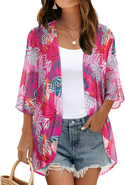 CHICGAL Womens Floral Kimono Cardigan Beach Cover Up Casual Summer Tops