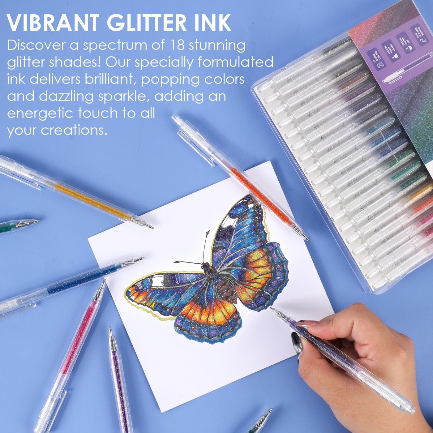 Grabie 18 Color Glitter Gel Pens, Retractable Sparkle Art Pens