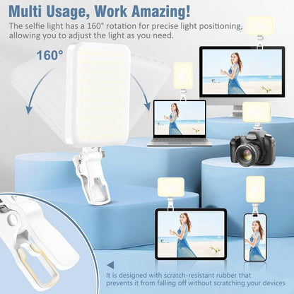 ALTSON 60 LED Portable Selfie Light Video Conference Lighting with Clip & Camera Tripod Adapter Rechargeable 2200mAh CRI 97+, 9 Light Modes for Phone iPhone Webcam Laptop Photo Makeup