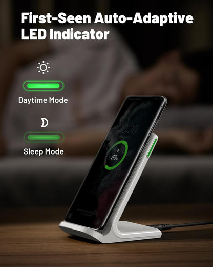 INIU Wireless Charger Station, 15W Fast Wireless Charging Stand for Official and Home Compatible with iPhone 17 16 15 14 13 12 Pro XS Samsung Galaxy S23 S22 S21 Note 20 Google etc