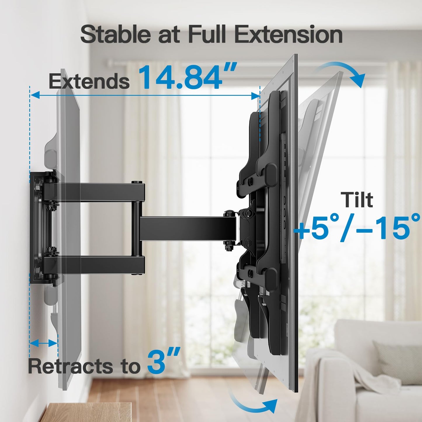 Pipishell Full Motion TV Wall Mount for Echo Show 21/15 and 13-43 Inch Flat Curved Screen TVs & Monitors, Max VESA 200x200mm up to 44lbs, TV Mount Wall Bracket with Rotation Swivel Tilt Extension
