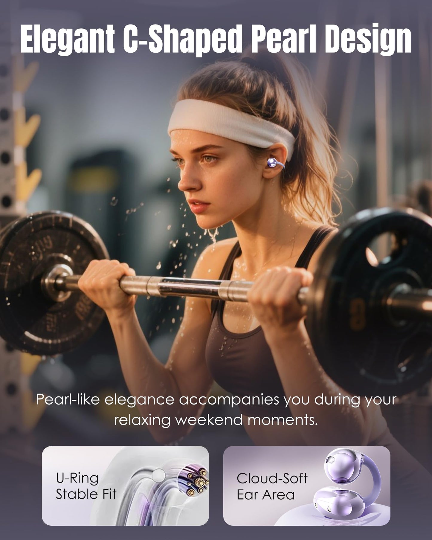 King Lucky Clip-On Earbuds Gen 3, Open-Ear Wireless Bluetooth 6.0 Headphones with Mic, Secure Fit for Small Ears & Glasses Wearers, 50H Playtime, ENC, IPX5 Waterproof Sport Ear Buds (Purple)