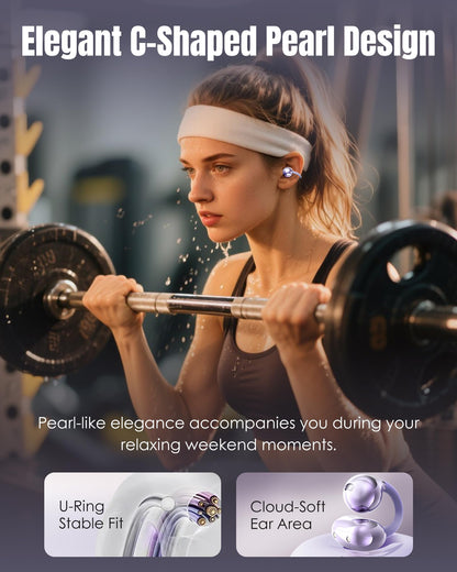 King Lucky Clip-On Earbuds Gen 3, Open-Ear Wireless Bluetooth 6.0 Headphones with Mic, Secure Fit for Small Ears & Glasses Wearers, 50H Playtime, ENC, IPX5 Waterproof Sport Ear Buds (Purple)