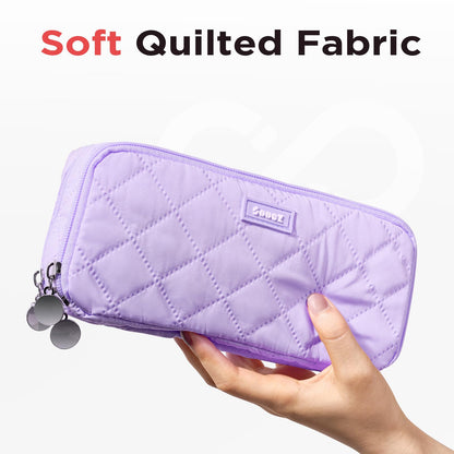 Sooez Large Pencil Case Pouch, Extra Big Pencil Bag with 8 Compartments, Pen Bag Wide Opening, Soft Quilted Pencil Pouch Organizer with Zipper, Portable Pencil Case for Teen Girls, Beige