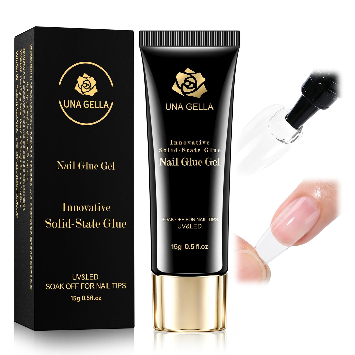 UNA GELLA 15g Nail Glue for Press On Nails with 20ml Nail Glue Remover Kit