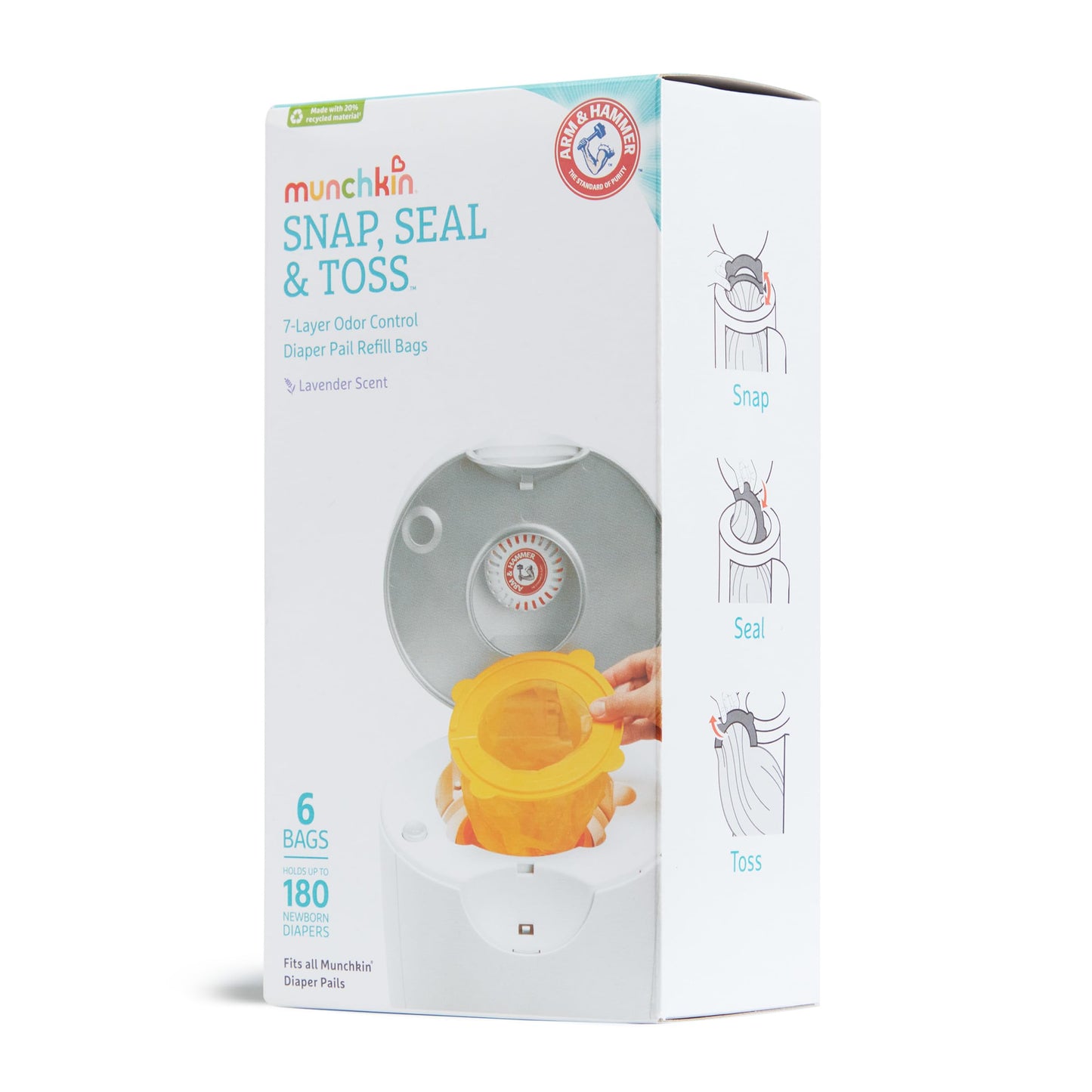 Munchkin Arm & Hammer Snap, Seal & Toss Refill Bags, 20 Pack