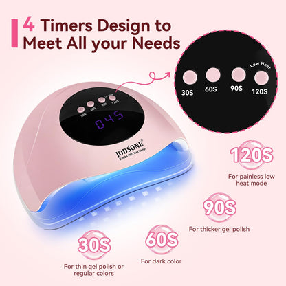 JODSONE U V LED Nail Lamp with Base Coat Top Coat Set, Nail Dryer for Gel Polish for Nails with Automatic Sensor & 4 Timers