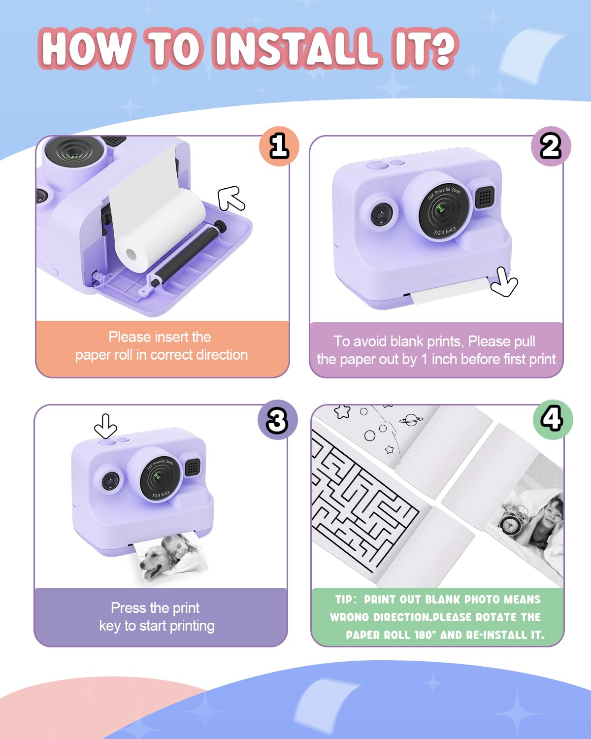 Dylanto Kids Camera Instant Print,1080P Kids Instant Cameras that Print Photos,Christmas Birthday Gifts for Girls Age 3-12,Portable Toy for 3 4 5 6 7 8 9 10 Year Old Girls Boys Pink