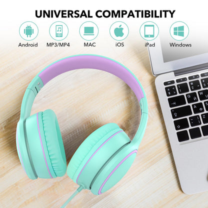 R10 Over-Ear Headphones with Microphone, Lightweight Folding Stereo Bass Headset with 1.5M No-Tangle Cord, Portable Wired Headphones for Smartphone Tablet Computer MP3 / 4 (Grey)