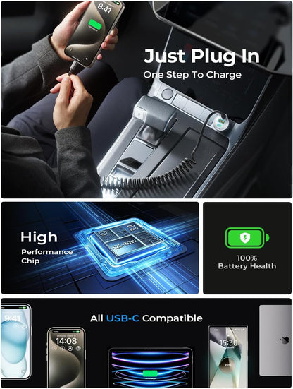 LISEN 90W for iPhone 17 16 15 Pro Max Car Charger USB C Fast Charge