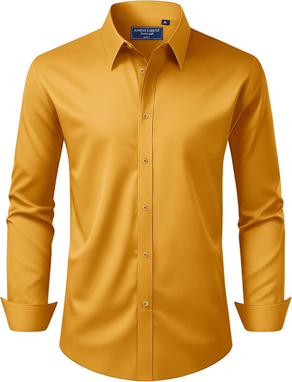 Alimens & Gentle Men's Dress Shirt Regular Fit Stretch Stain Shield Long Sleeve Solid Business Wedding Button Down Shirts