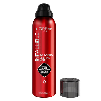 L'Oreal Paris Infallible 3-Second Setting Spray Mist, Microfine Mist for up to 36HR Wear, Clear, 1.76 oz