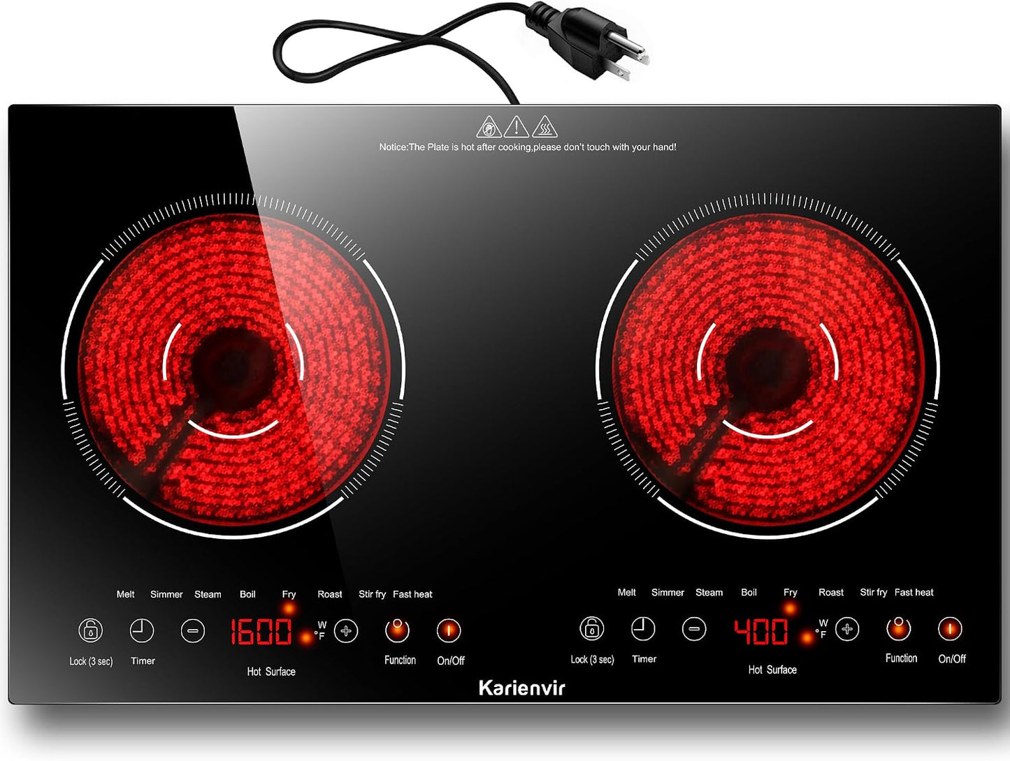 2 Burner Electric Cooktop 110V, 2000W, 24" Countertop & Built-in