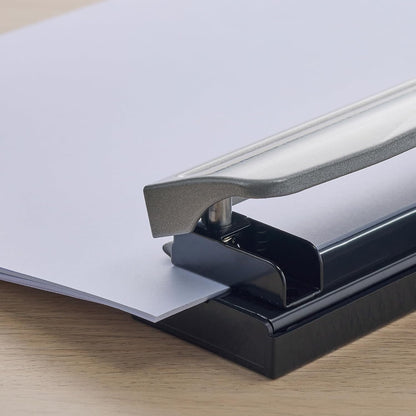 Bostitch Office Premium 3 Hole Punch, 12 Sheet Capacity, Metal, Rubber Base, Easy-Clean Tray, Silver