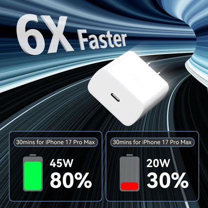 Phone 17 16 Pro Max Charger Fast Charging, 45W Super Fast USB C Charger Block with 10FT Long Charging Cord Cable for 17 16 Pro Max/17 16/16 Plus,15 Pro Max/15 Pro/15, Android Phone-Black