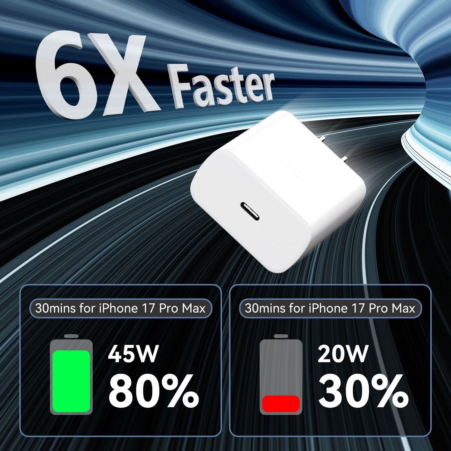 Phone 17 16 Pro Max Charger Fast Charging, 45W Super Fast USB C Charger Block with 10FT Long Charging Cord Cable for 17 16 Pro Max/17 16/16 Plus,15 Pro Max/15 Pro/15, Android Phone-Black