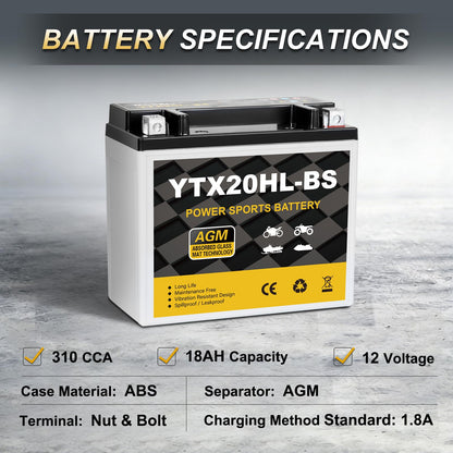 YTX14AH-BS 12V 12Ah Motorcycle Battery, 220CCA Rechargeable Maintenance Free Sealed AGM Battery, Powersport Replacement for ATV, UTV, Scooter