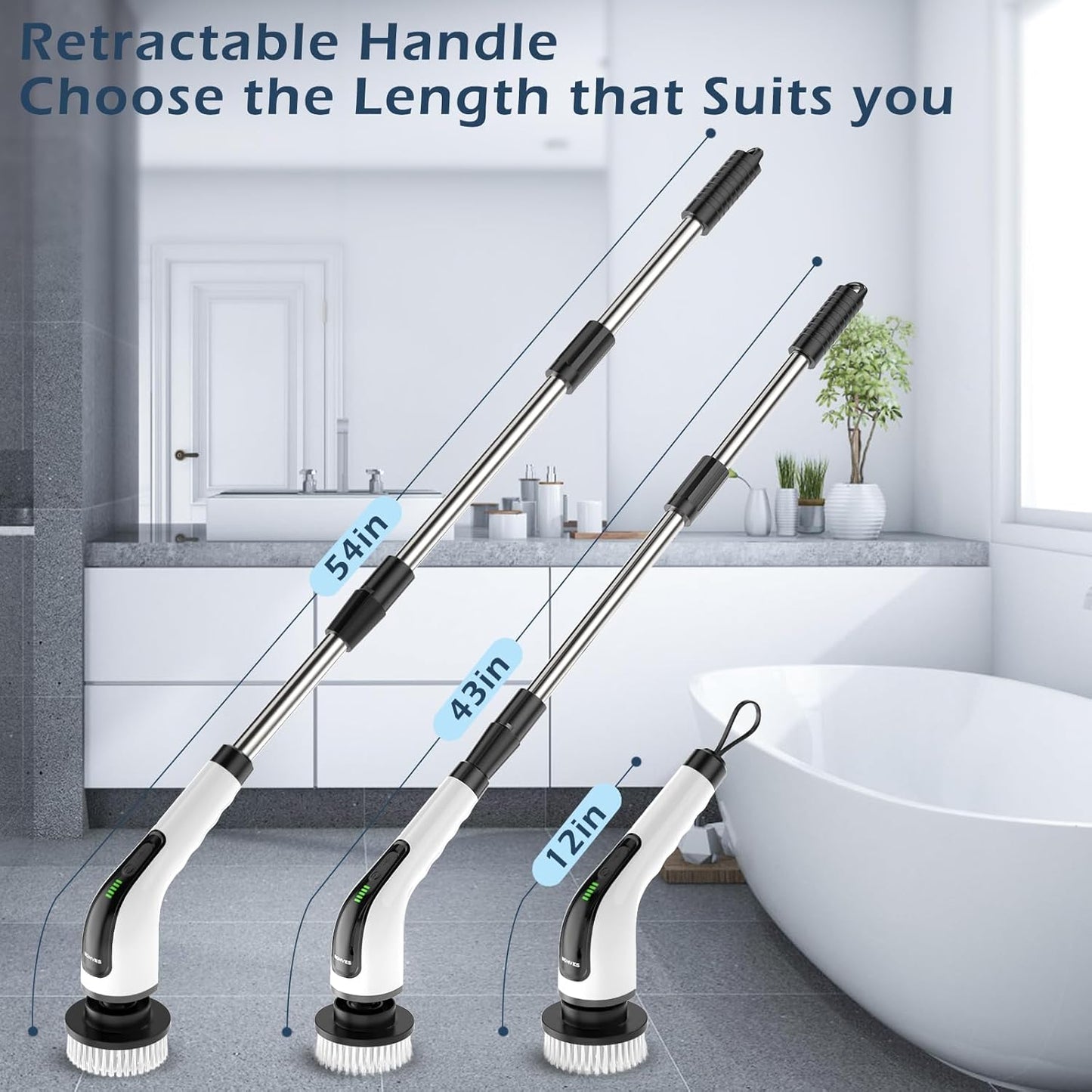 Electric Spin Scrubber, Power Shower Cleaning Brush with Long Handle