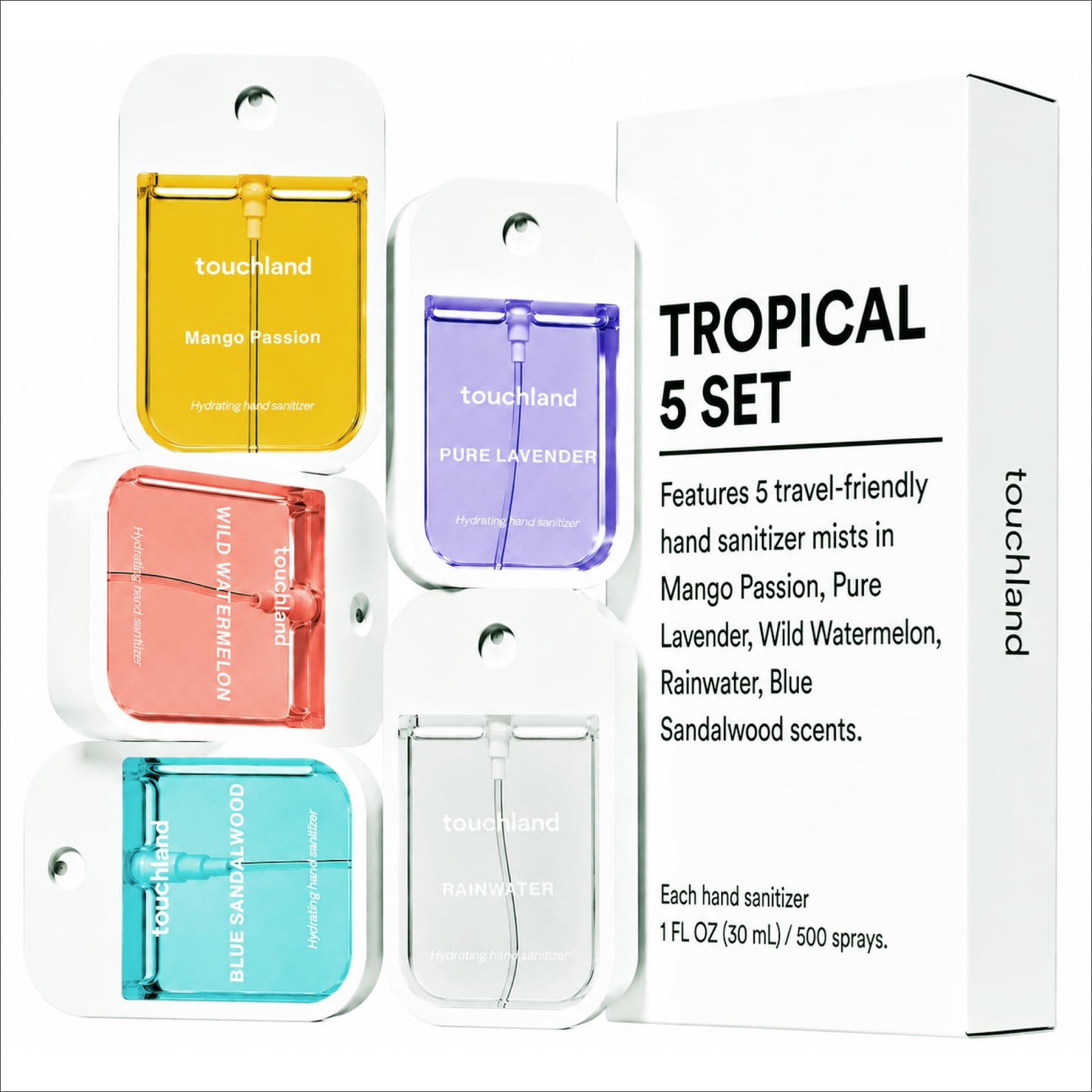 Touchland Top 5 Hydrating Hand Sanitizer Spray Set Travel Size
