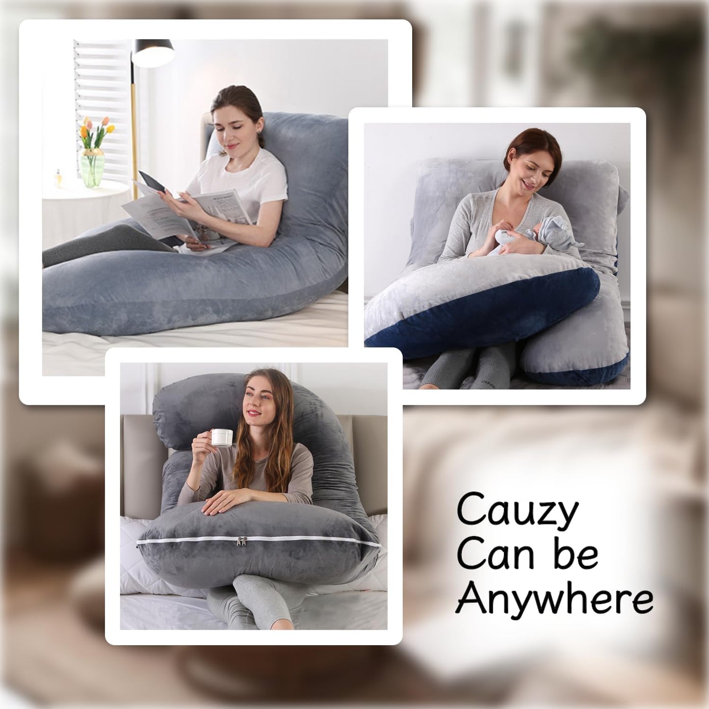ALLOPERA Pregnancy Pillow, Full Body Maternity Pillow 57 inch, with Removable Washable Cover - Sleep Support for Legs, Back, Neck, Shoulder, HIPS, Belly, Velvet Cover-Grey-Dark Blue