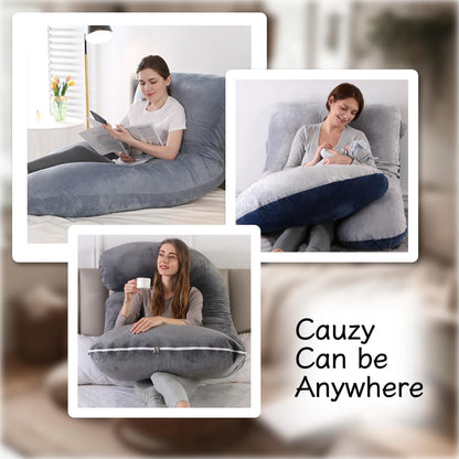 ALLOPERA Pregnancy Pillow, Full Body Maternity Pillow 57 inch, with Removable Washable Cover - Sleep Support for Legs, Back, Neck, Shoulder, HIPS, Belly, Velvet Cover-Grey-Dark Blue